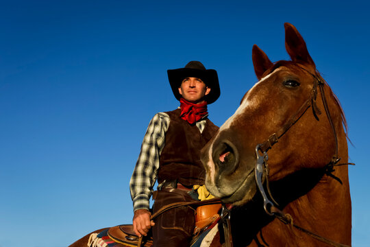 Cowboy on Horse in Western Landscape Outdoor Lifestyle