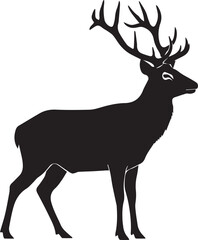 Fototapeta premium Black silhouette of a deer with large antlers isolated on white background
