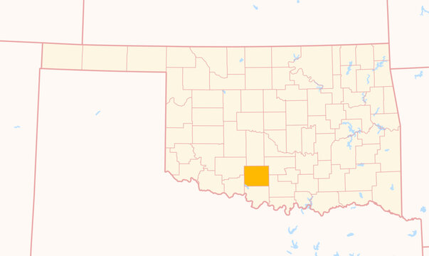 Map of the County Stephens (Oklahoma, US) showing the Federal State with the highlighted County