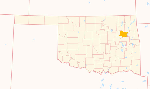 Map of the County Wagoner (Oklahoma, US) showing the Federal State with the highlighted County