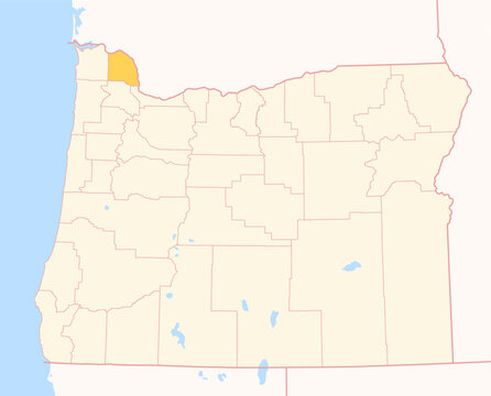 Map of the County Columbia (Oregon, US) showing the Federal State with the highlighted County