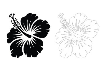 Black silhouette of hibiscus flower and outline drawing © Sadek
