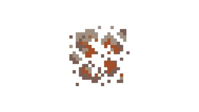 Retro 8 bit pixel art explosion animation with red orange yellow colors seamless loop on white background