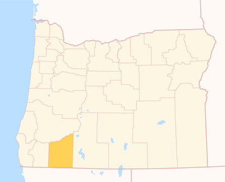 Map of the County Jackson (Oregon, US) showing the Federal State with the highlighted County