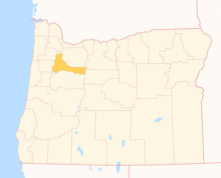 Map of the County Marion (Oregon, US) showing the Federal State with the highlighted County