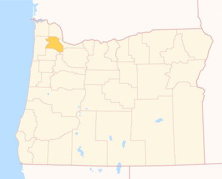 Map of the County Washington (Oregon, US) showing the Federal State with the highlighted County