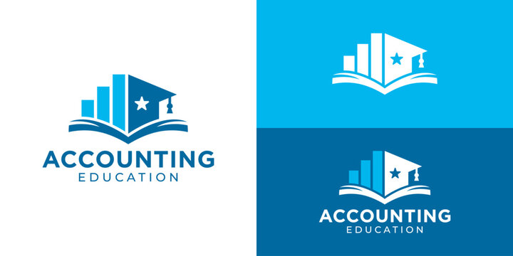 Creative simple accounting education logo template. Graduation hat with chart graph symbol for accounting financial management logo design vector illustration