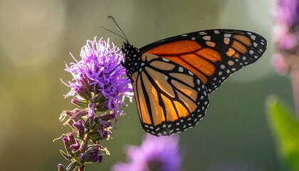 Fototapeta premium Monarch Butterfly Feeding on Purple Flower.