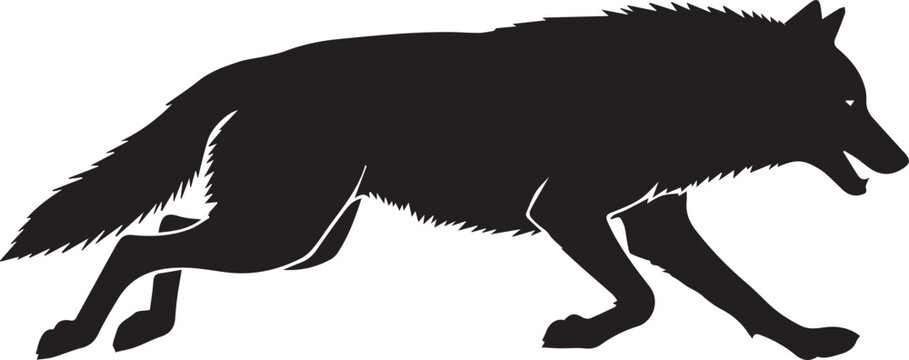 Black wolf silhouette walking isolated on transparent background