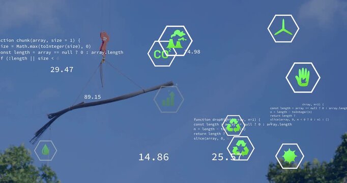 On start pole left red windsock rotating while hex icons appearing, updating and showing eco data