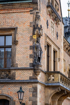 Ancient statue decoration of a palace in the old jewish getto in the old city of Prague (Czech Republic)
