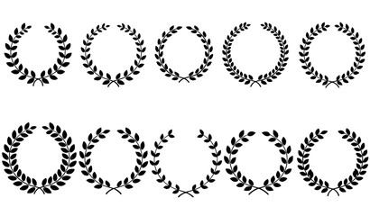 Obraz premium Black circular laurel wreath set foliate branches vector illustration award emblem design