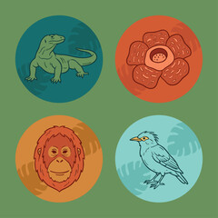 Collection of Indonesian Wildlife and Flora Icons.