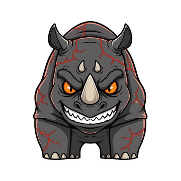 Cartoon Rhinoceros with Sharp Teeth Illustration.