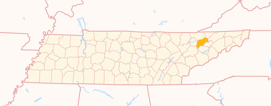 Map of the County Grainger (Tennessee, US) showing the Federal State with the highlighted County