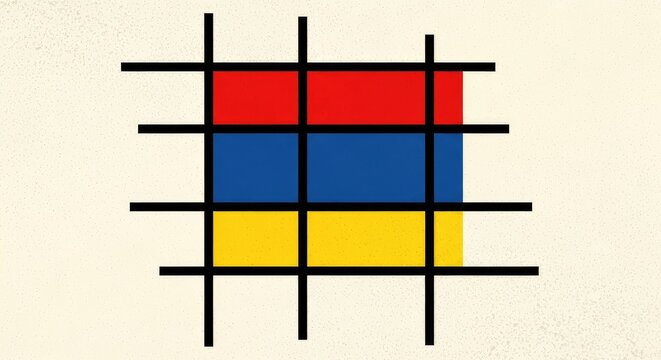 De Stijl inspired grid with red blue and yellow rectangles background wallpaper poster banner download 2026 2027