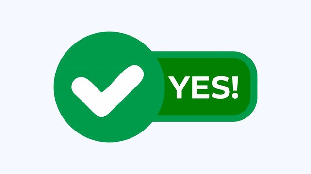 Green checkmark and yes text agreeing visually. Ideal for designs needing approval, agreement, positivity. Confirmations, success messages, voting concepts.