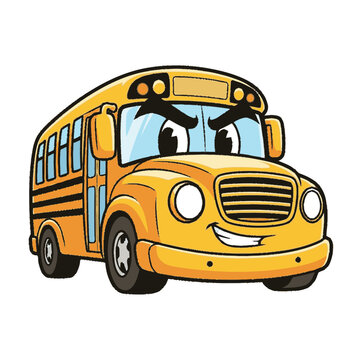 Yellow Cartoon School Bus Front View.