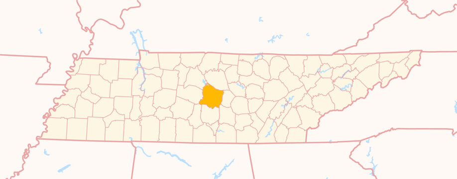Map of the County Rutherford (Tennessee, US) showing the Federal State with the highlighted County