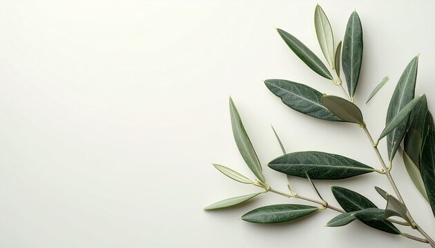 Olive Branch with Green Leaves on Minimalist White Background for Decoration and Peace