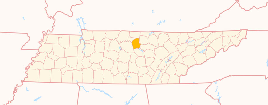 Map of the County Smith (Tennessee, US) showing the Federal State with the highlighted County