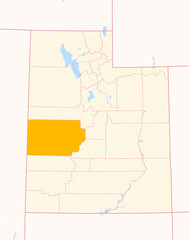 Map of the County Millard (Utah, US) showing the Federal State with the highlighted County © TipTopMap