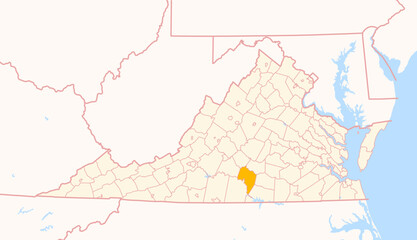 Fototapeta premium Map of the County Charlotte (Virginia, US) showing the Federal State with the highlighted County