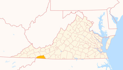 Fototapeta premium Map of the County Grayson (Virginia, US) showing the Federal State with the highlighted County