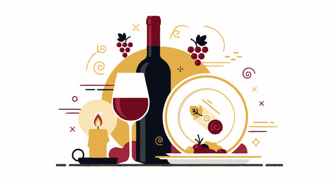 Elegant Wine Bottle Glass and Plate Setting.