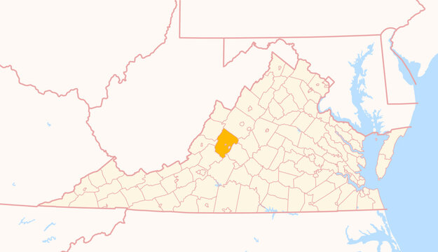 Map of the County Rockbridge (Virginia, US) showing the Federal State with the highlighted County