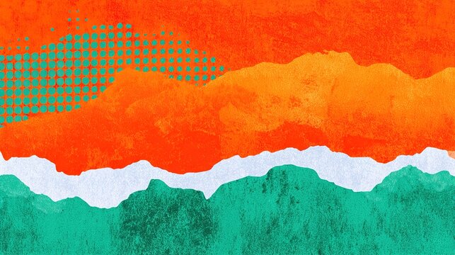 A vibrant abstract landscape with orange, green, and white colors