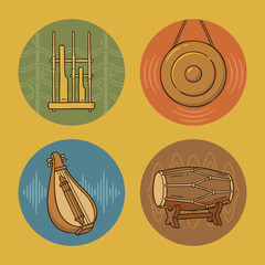 Collection of Traditional Indonesian Musical Instruments.