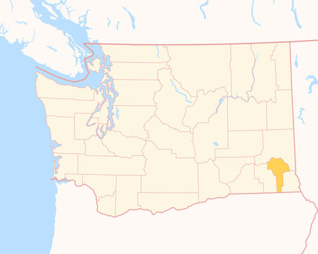 Map of the County Garfield (Washington, US) showing the Federal State with the highlighted County
