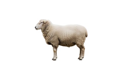 Obraz premium A sheep standing alone on a white background looking to the left