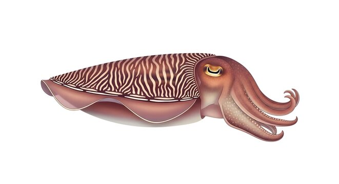 A detailed image of a cuttlefish with distinctive red and white stripes