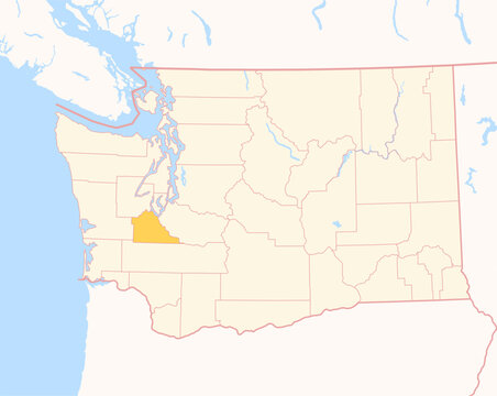 Map of the County Thurston (Washington, US) showing the Federal State with the highlighted County