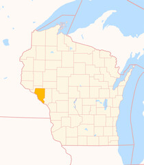 Fototapeta premium Map of the County Buffalo (Wisconsin, US) showing the Federal State with the highlighted County