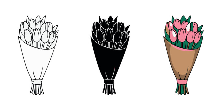 Tulip bouquet set for wedding stationery and invitations