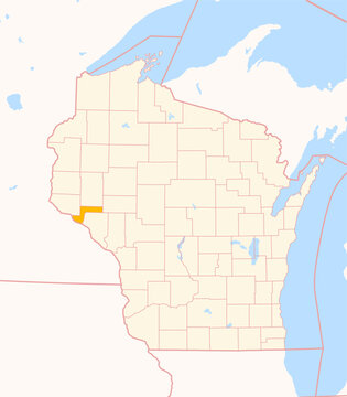 Map of the County Pepin (Wisconsin, US) showing the Federal State with the highlighted County
