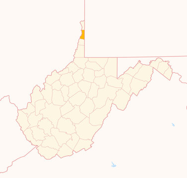 Map of the County Brooke (West Virginia, US) showing the Federal State with the highlighted County