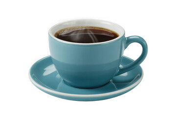 Fototapeta premium Steaming Teal Coffee Cup on Saucer - Isolated Hot Beverage with Aroma - Studio Shot Transparent Background