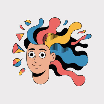 Confused Man with Colorful Swirling Thoughts