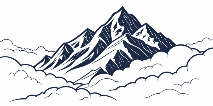 A mountain range with snow and clouds