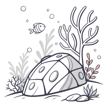 A large clamshell with a fish swimming above it