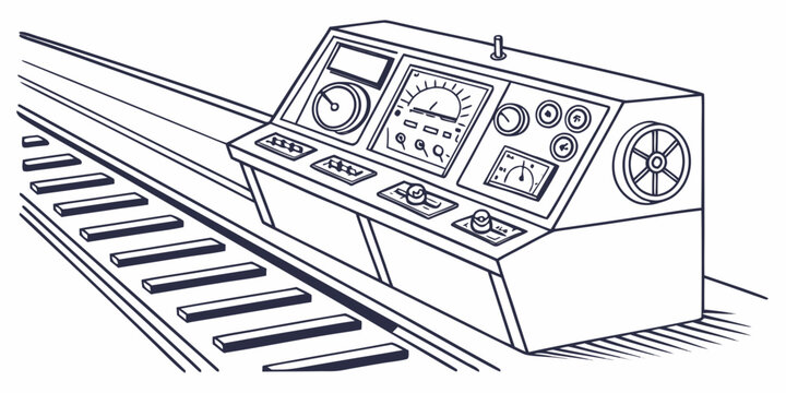 Train control panel with buttons and dials