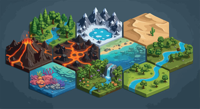 Isometric Hexagon Nature Biome Game Asset Set