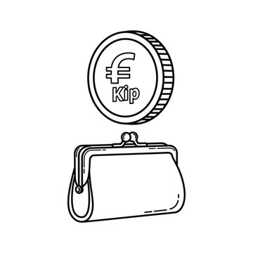 Cambodian riel coin placed atop a purse illustration