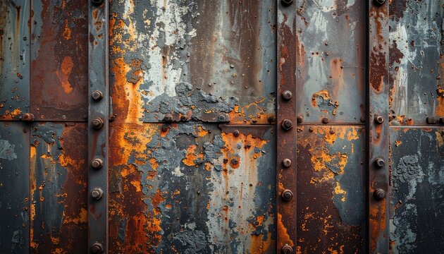 錆びた鉄板が重なる工業的テクスチャ背景