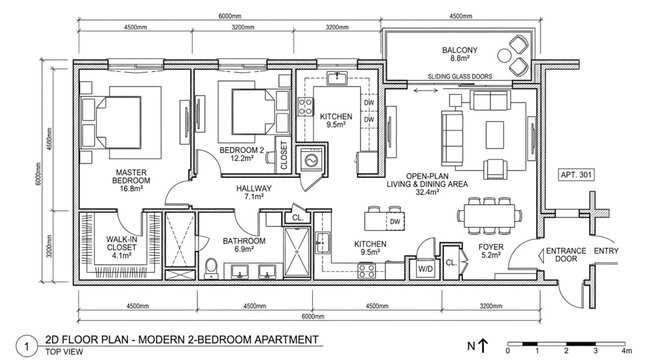 Detailed architectural blueprint of a modern building floor plan with precise measurements and labels.