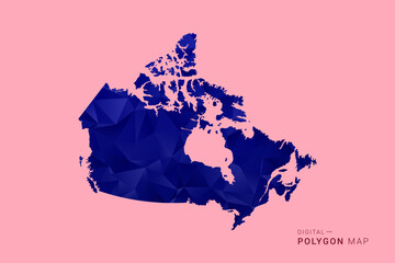 Fototapeta premium Canada Map - Low poly polygon map in deep blue gradient on soft pink pastel background, modern minimal geometric design, clean digital vector illustration.